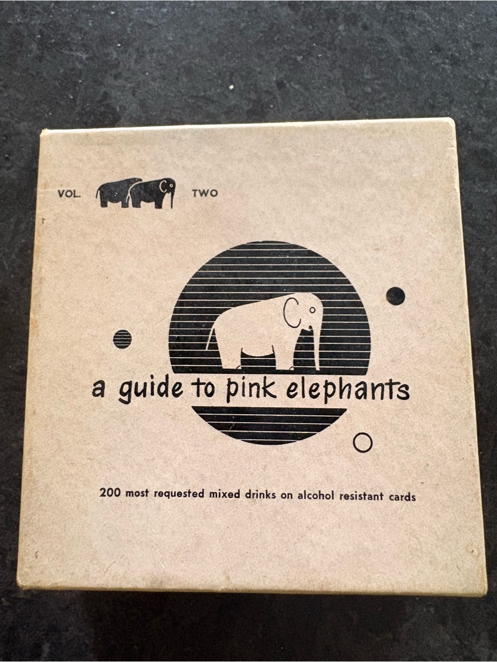 Vintage 'A Guide to Pink Elephants' Drink Recipe Card Set - Tan/Black